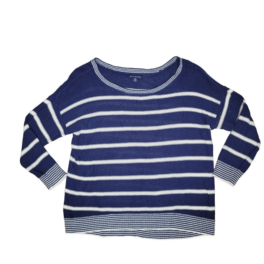 American Eagle Outfitters knit Striped Sweater Size M Blue & White Long Sleeve